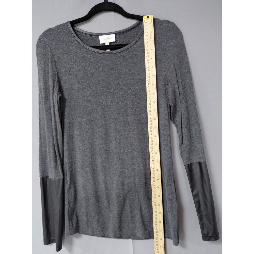 Laundry by Shelli Segal Gray Faux Leather Contrast Sleeve Top Women Size S - Picture 11 of 12